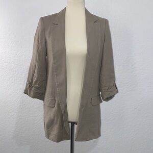 ZARA DARK BEIGE LINEN LONG BLAZER - XS